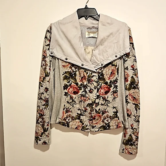 Anthropologie Saturday Sunday Rose's Rule floral moto jacket snap closure L.g. - Picture 9 of 10